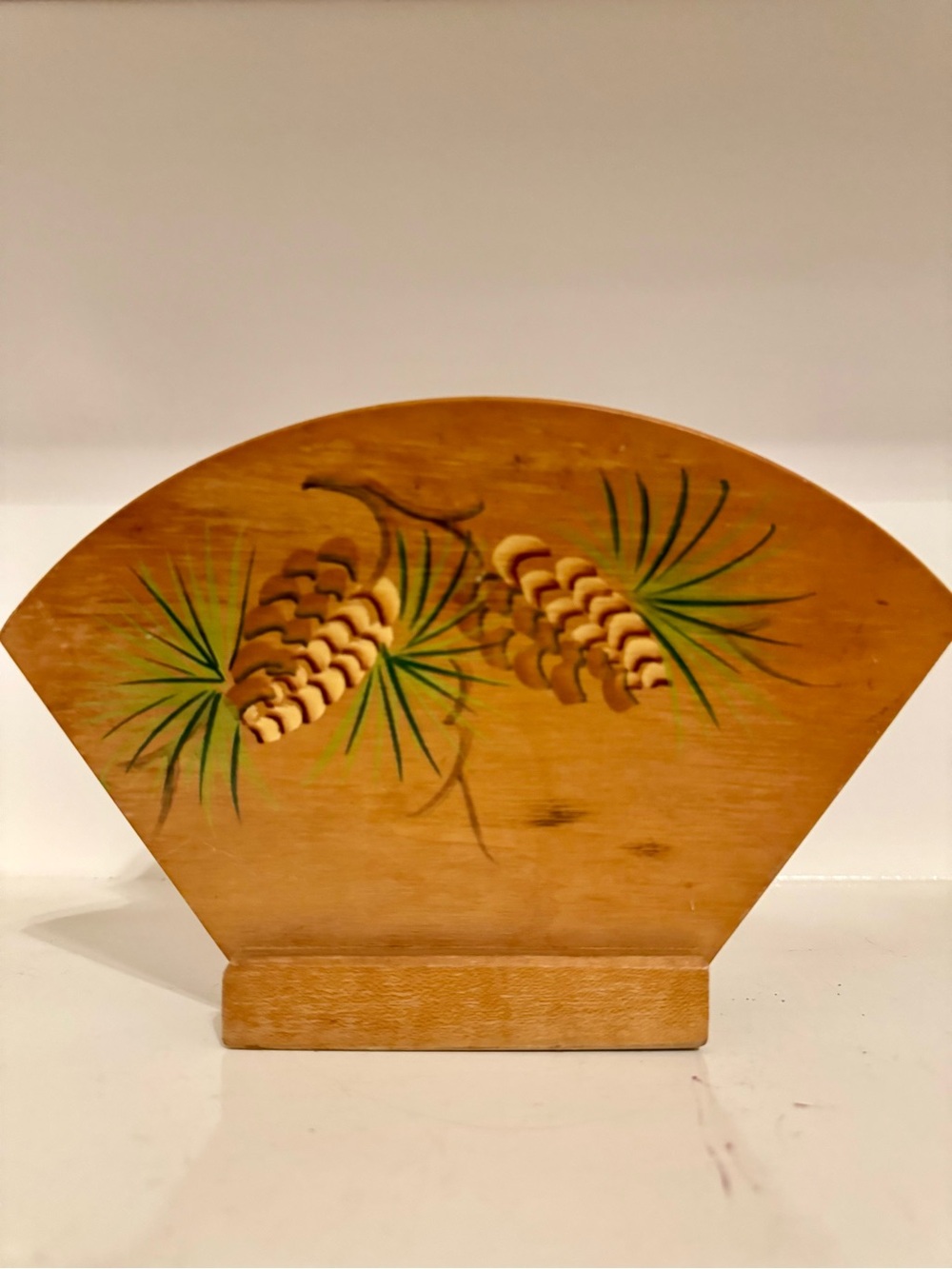 Vintage Hand-Painted Wooden Fan-Shaped Napkin Holder / Desk Organizer 🌲✨